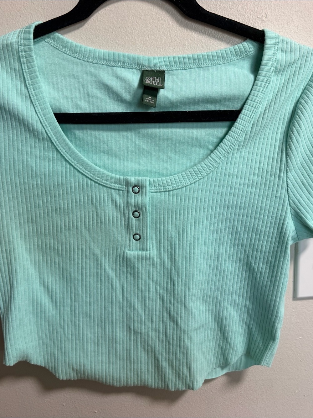 wild fable Mint Ribbed Scoop-Neck Henley Short Sleeve Top
